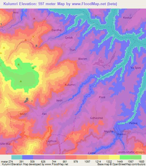 Kulumri,Albania Elevation Map