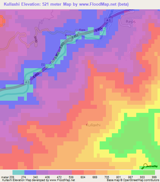 Kullaxhi,Albania Elevation Map