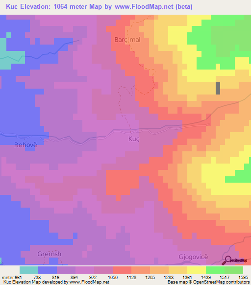 Kuc,Albania Elevation Map