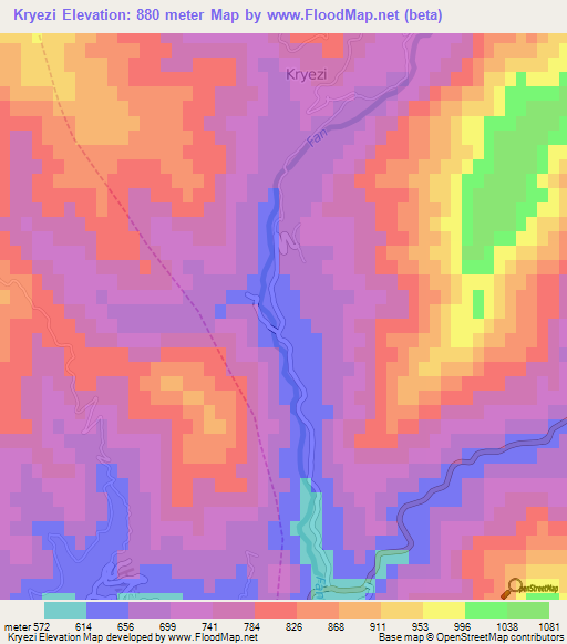 Kryezi,Albania Elevation Map