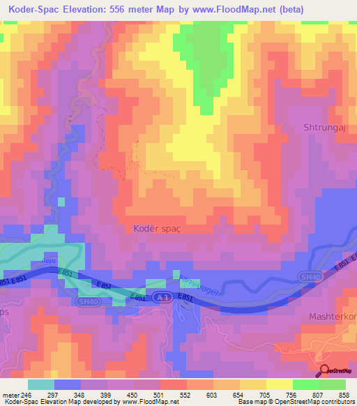 Koder-Spac,Albania Elevation Map