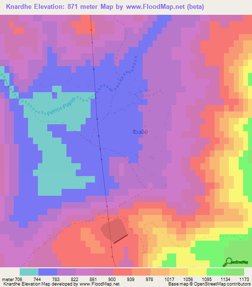 Knardhe,Albania Elevation Map