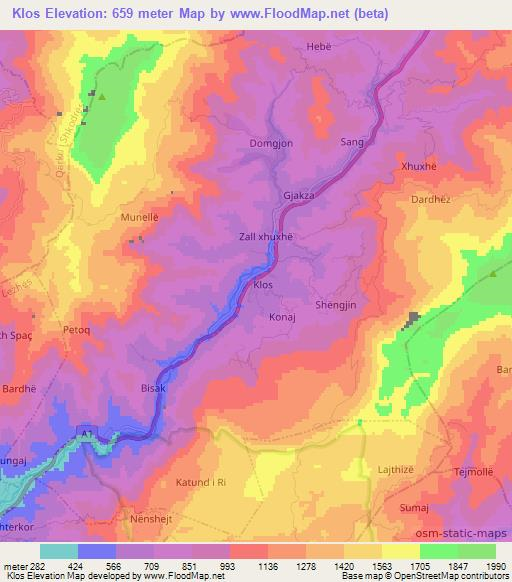 Klos,Albania Elevation Map