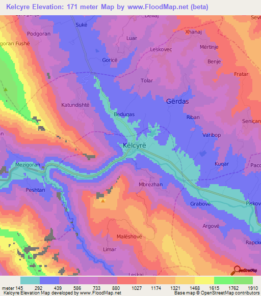 Kelcyre,Albania Elevation Map