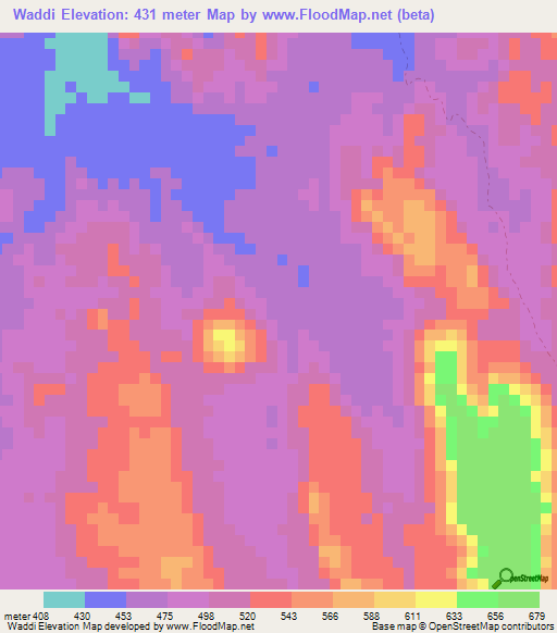 Waddi,Djibouti Elevation Map