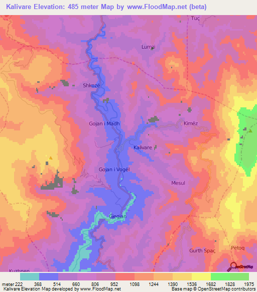 Kalivare,Albania Elevation Map