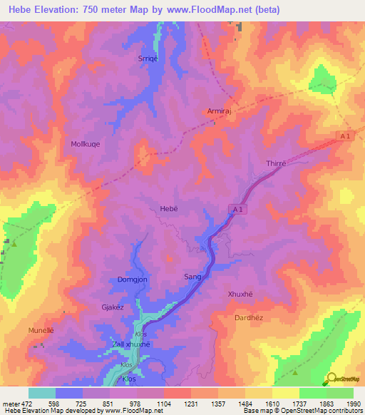 Hebe,Albania Elevation Map