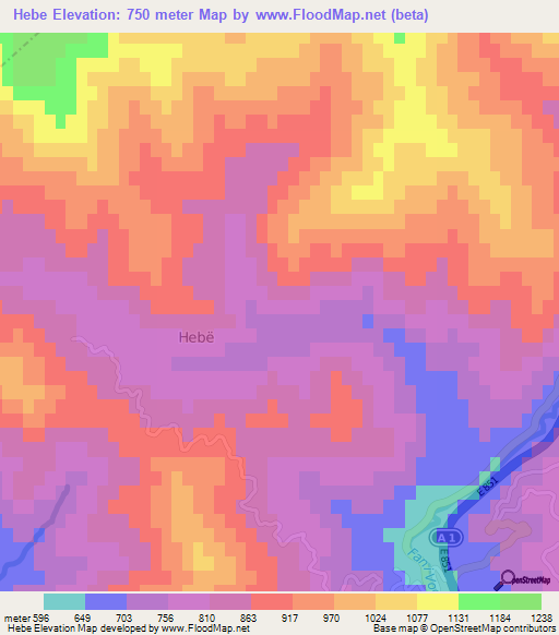 Hebe,Albania Elevation Map