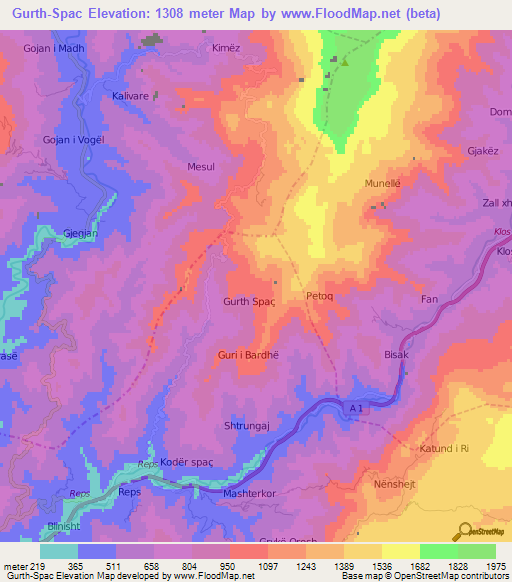 Gurth-Spac,Albania Elevation Map