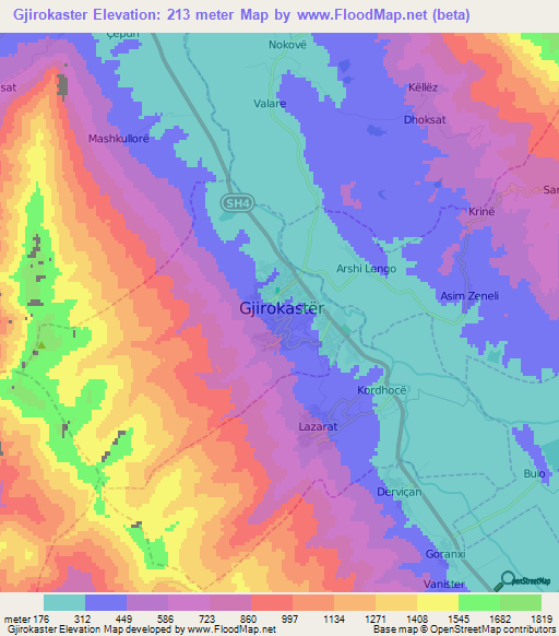 Gjirokaster,Albania Elevation Map