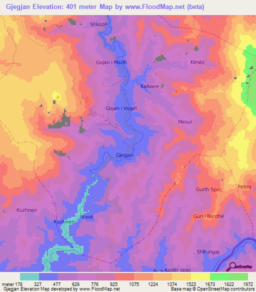 Gjegjan,Albania Elevation Map