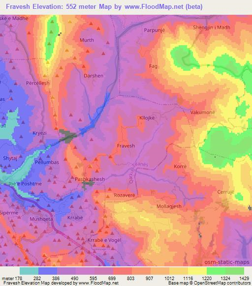 Fravesh,Albania Elevation Map