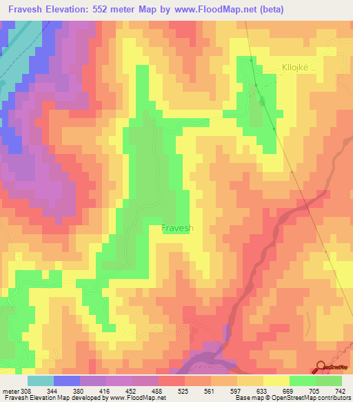 Fravesh,Albania Elevation Map