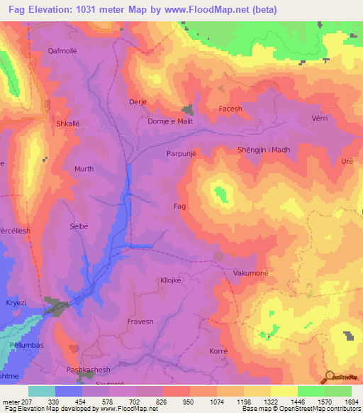 Fag,Albania Elevation Map