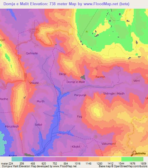 Domja e Malit,Albania Elevation Map