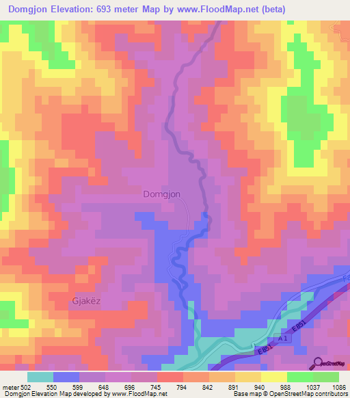 Domgjon,Albania Elevation Map