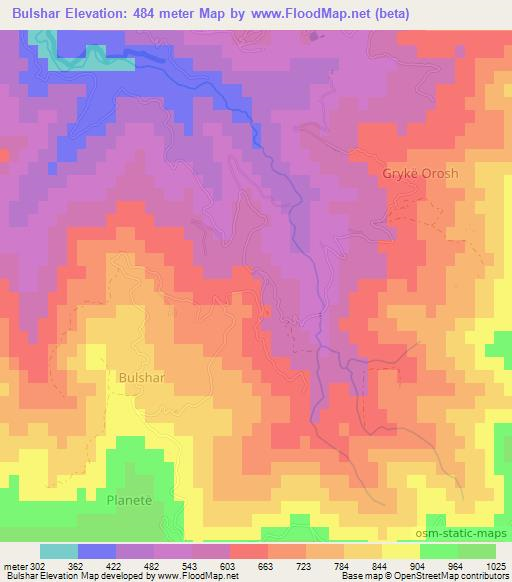 Bulshar,Albania Elevation Map