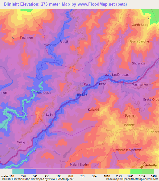 Blinisht,Albania Elevation Map