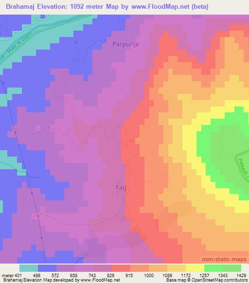 Brahamaj,Albania Elevation Map