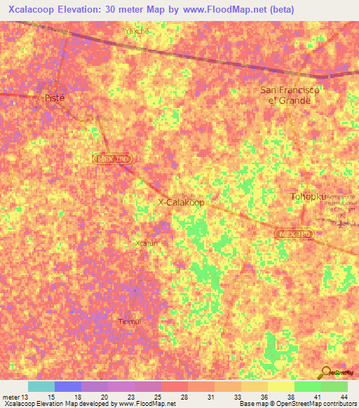 Xcalacoop,Mexico Elevation Map