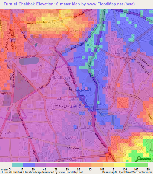 Furn el Chebbak,Lebanon Elevation Map