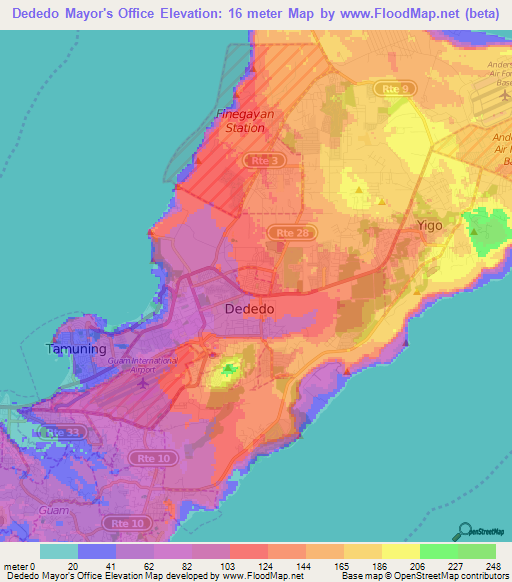 Dededo Mayor's Office,Guam Elevation Map