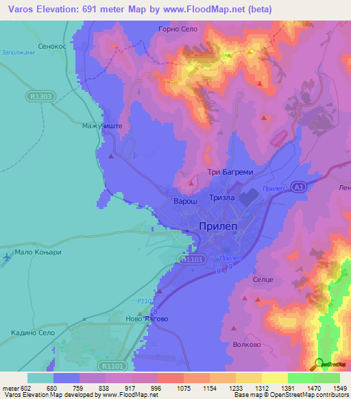 Varos,Macedonia Elevation Map