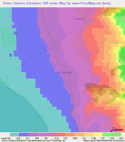 Dolno Strbovo,Macedonia Elevation Map