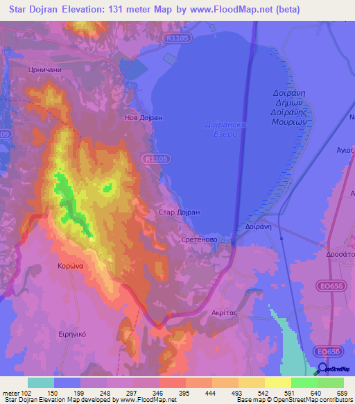 Star Dojran,Macedonia Elevation Map