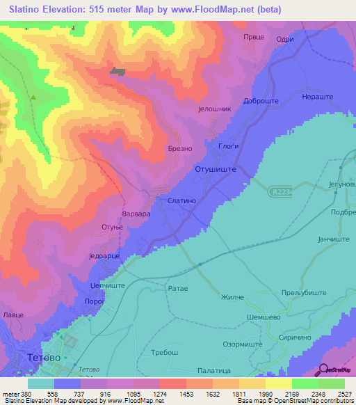 Slatino,Macedonia Elevation Map