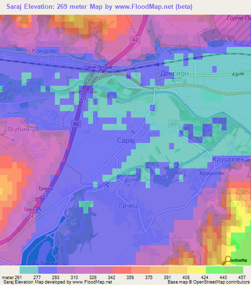 Saraj,Macedonia Elevation Map