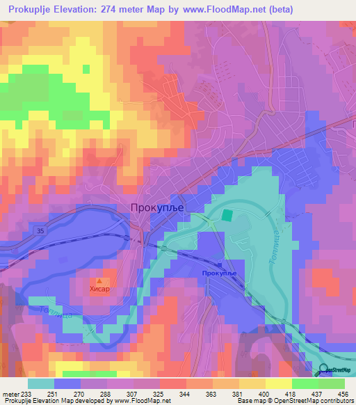 Prokuplje,Serbia Elevation Map