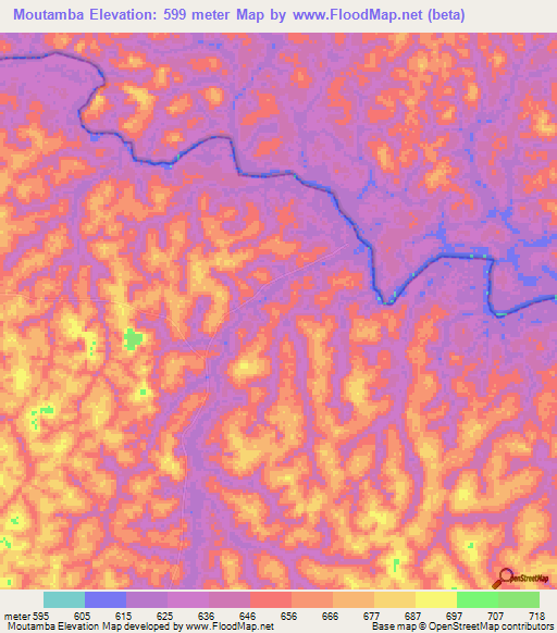 Moutamba,Cameroon Elevation Map