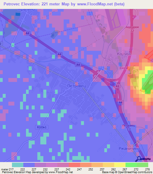 Petrovec,Macedonia Elevation Map