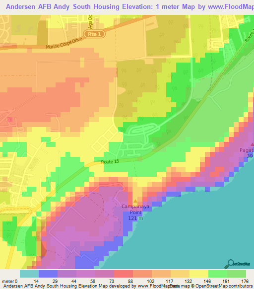 Andersen AFB Andy South Housing,Guam Elevation Map