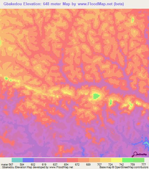 Gbakedou,Guinea Elevation Map