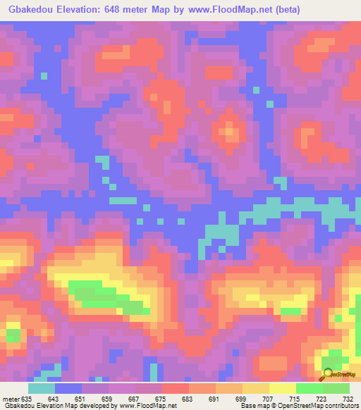 Gbakedou,Guinea Elevation Map