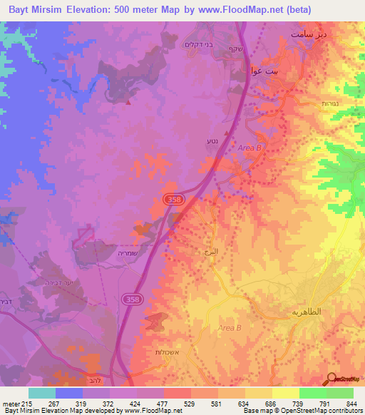 Elevation of Bayt Mirsim,Israel Elevation Map, Topography, Contour