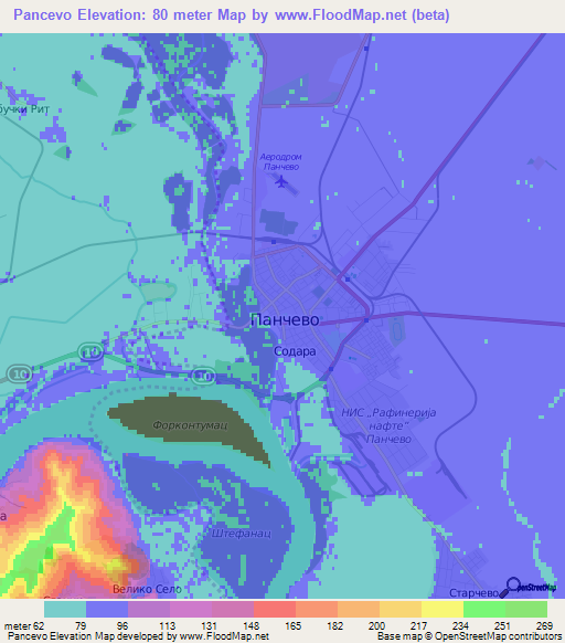 Pancevo,Serbia Elevation Map