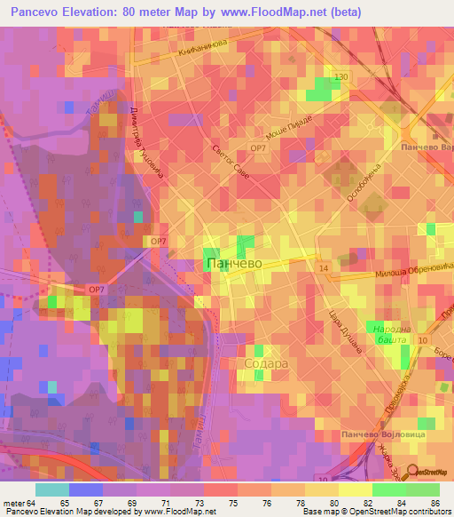 Pancevo,Serbia Elevation Map