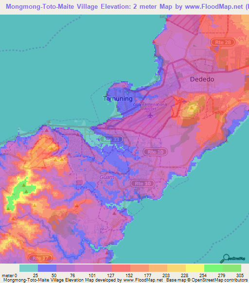 Mongmong-Toto-Maite Village,Guam Elevation Map