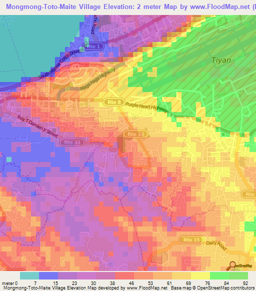 Mongmong-Toto-Maite Village,Guam Elevation Map