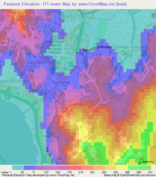 Pantanal,Brazil Elevation Map