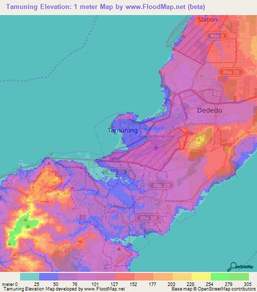 Elevation of Tamuning,Guam Elevation Map, Topography, Contour