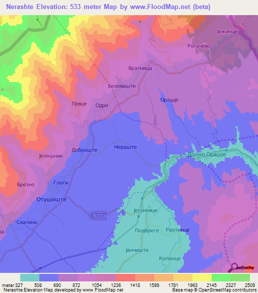 Nerashte,Macedonia Elevation Map