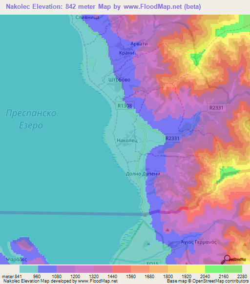 Nakolec,Macedonia Elevation Map