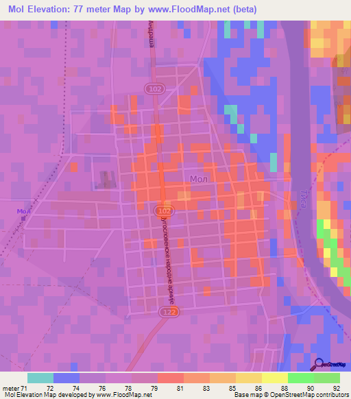 Mol,Serbia Elevation Map