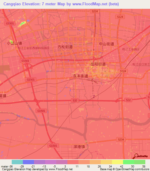 Cangqiao,China Elevation Map