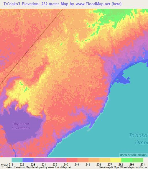 To`dako`l,Uzbekistan Elevation Map