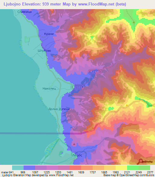 Ljubojno,Macedonia Elevation Map